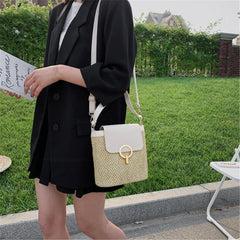 Straw Bucket Bag for Women Crossbody Rattan Beach Lady