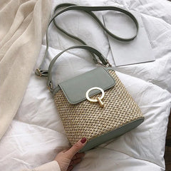 Straw Bucket Bag for Women Crossbody Rattan Beach Lady