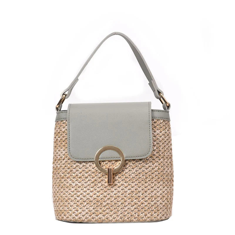 Straw Bucket Bags Women Summer Crossbody Travel Purses Handbags Shoulder Bag