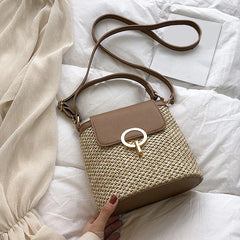 Straw Bucket Bag for Women Summer Crossbody Handbag