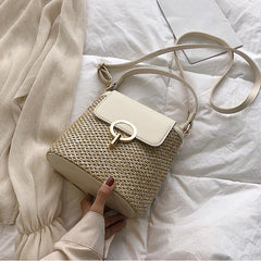 Straw Bucket Bag for Women Summer Crossbody Handbag