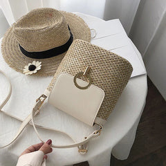 Straw Bucket Crossbody Bag Women Summer Travel Purse Handbag Shoulder Messenger