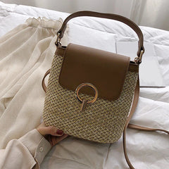 Straw Bucket Bag for Women Summer Crossbody Handbag