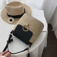 Straw Bucket Bag Summer Crossbody Travel Purse Female Shoulder Bag
