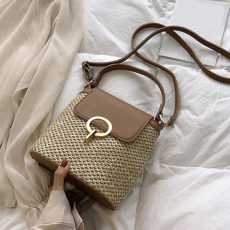 Straw Bucket Crossbody Bag for Women - Summer Travel Purse