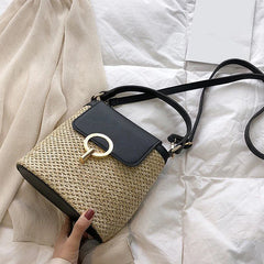 Straw Bucket Crossbody Bag for Women - Summer Travel Purse