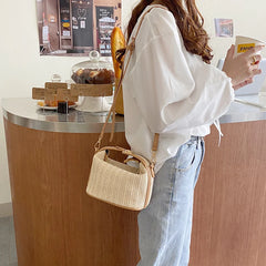 Straw Bucket Bag Women Summer Crossbody Travel Purse Handbag Shoulder Messenger