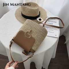 Straw Bucket Bag for Women Crossbody Summer Handbag Lady Shoulder Bag