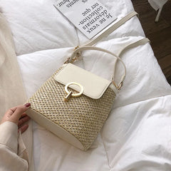 Straw Bucket Bag for Women Crossbody Summer Handbag Lady Shoulder Bag