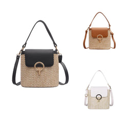 Straw Bucket Bag for Women Summer Crossbody Lady Travel Purse Shoulder Bag