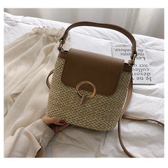 Straw Bucket Bag for Women Summer Crossbody Lady Travel Purse Shoulder Bag