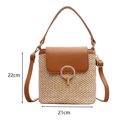 Straw Bucket Bag for Women Summer Crossbody Lady Travel Purse Shoulder Bag
