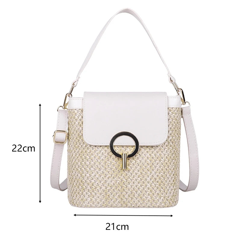 Straw Bucket Bags for Women Summer Crossbody Bags Lady Travel Purses