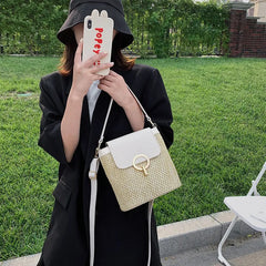 Straw Bucket Bags for Women Summer Crossbody Bags Lady Travel Purses