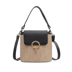 Straw Bucket Bag for Women Summer Crossbody Lady Travel Purse Shoulder Bag