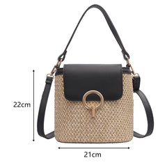Straw Bucket Crossbody Bag Women Summer Travel Purse Lady Shoulder Bag