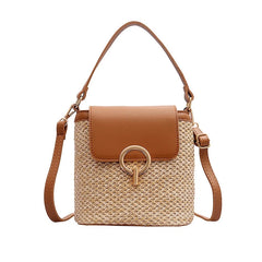 Straw Bucket Bag for Women Summer Crossbody Lady Travel Purse Shoulder Bag