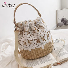 Straw Woven Bucket Bag for Women Crossbody Rattan Shoulder Bag