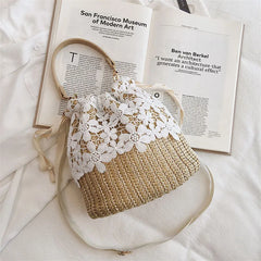 Straw Woven Bucket Bag for Women Crossbody Rattan Shoulder Bag