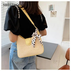 Summer Straw Crossbody Bag Women Beach Purse Lady Handbag
