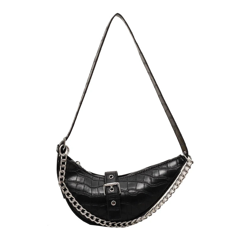 Thick Chain Leather Saddle Handbags Crossbody Bag