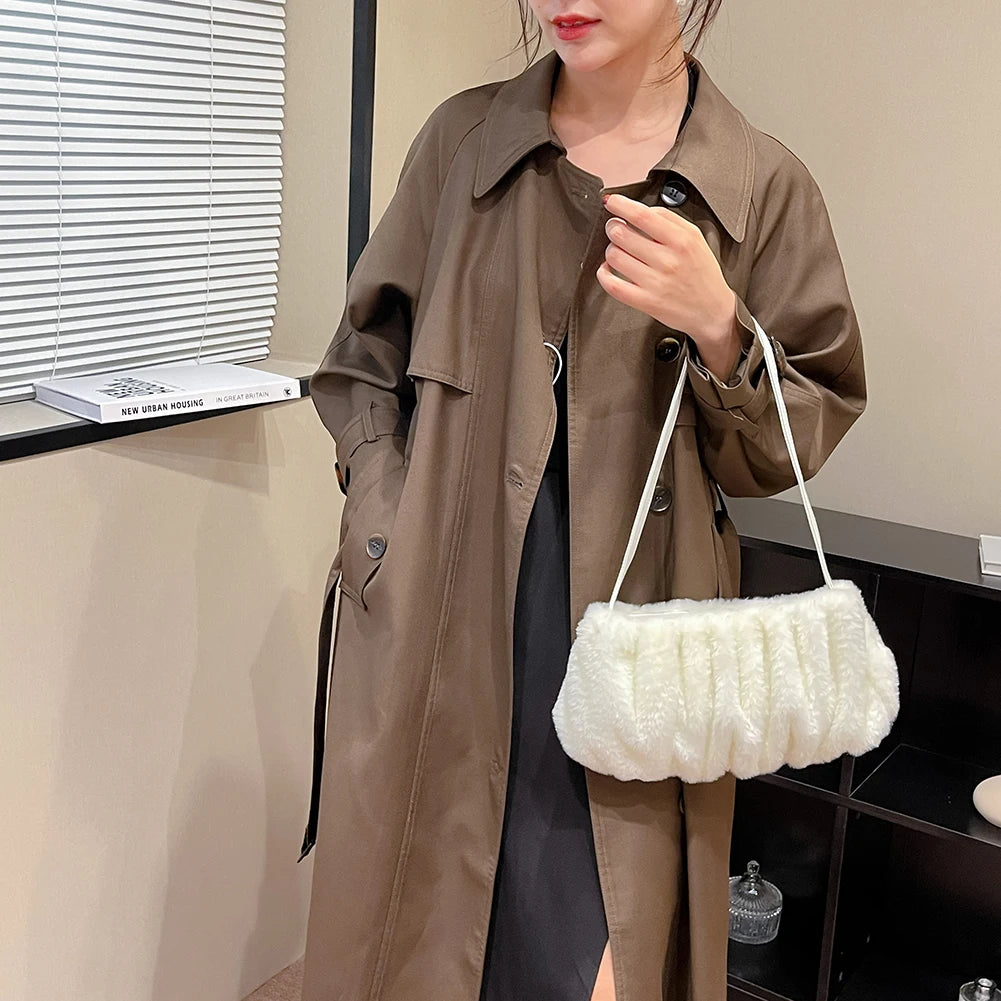 Women's Plush Handbag Cloud Shape Clutch Bag Female Shoulder Bag