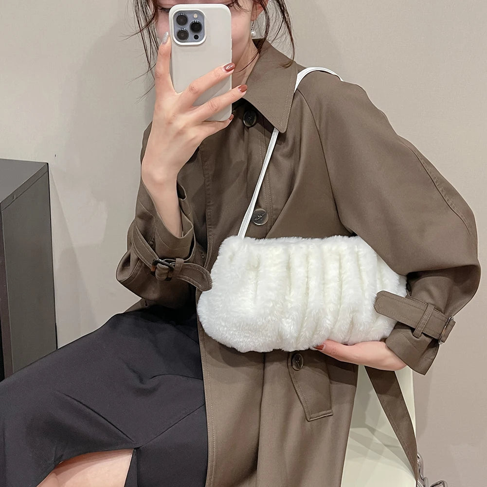 Women's Plush Handbag Cloud Shape Clutch Bag Female Shoulder Bag