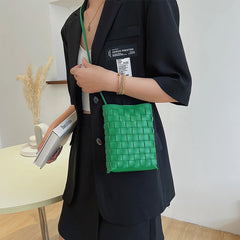 Small Weave Women's Messenger Phone Bag Top PU Leather Handbag