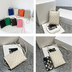 Small Weave Women's Messenger Phone Bag Top PU Leather Handbag
