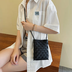 Small Weave Women's Messenger Phone Bag Top PU Leather Handbag