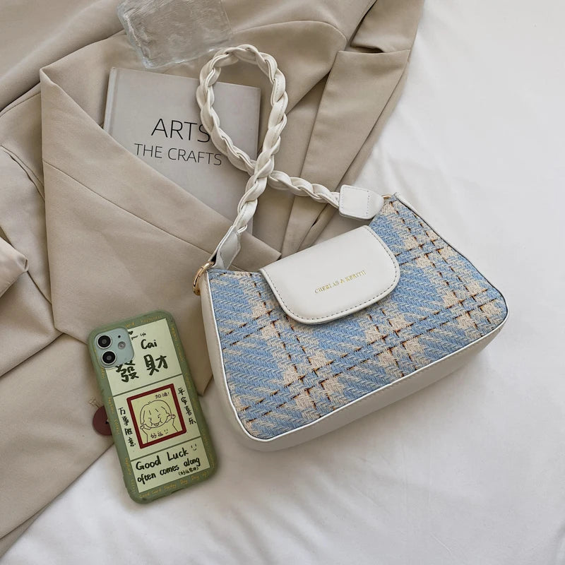 Vintage Weaving Shoulder Bag Square Messenger Crossbody Bag for Women