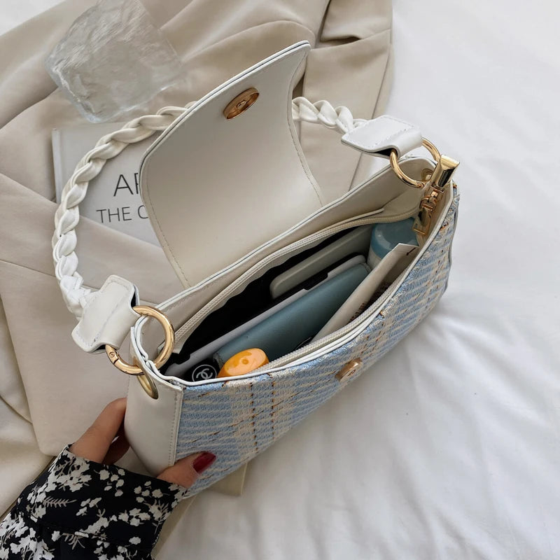Vintage Weaving Shoulder Bag Square Messenger Crossbody Bag for Women