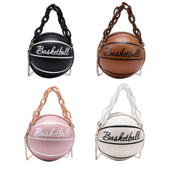 Small Basketball Shaped Shoulder Bag Leather with Chain Tote for Women