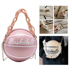 Small Basketball Shaped Shoulder Bag Leather with Chain Tote for Women