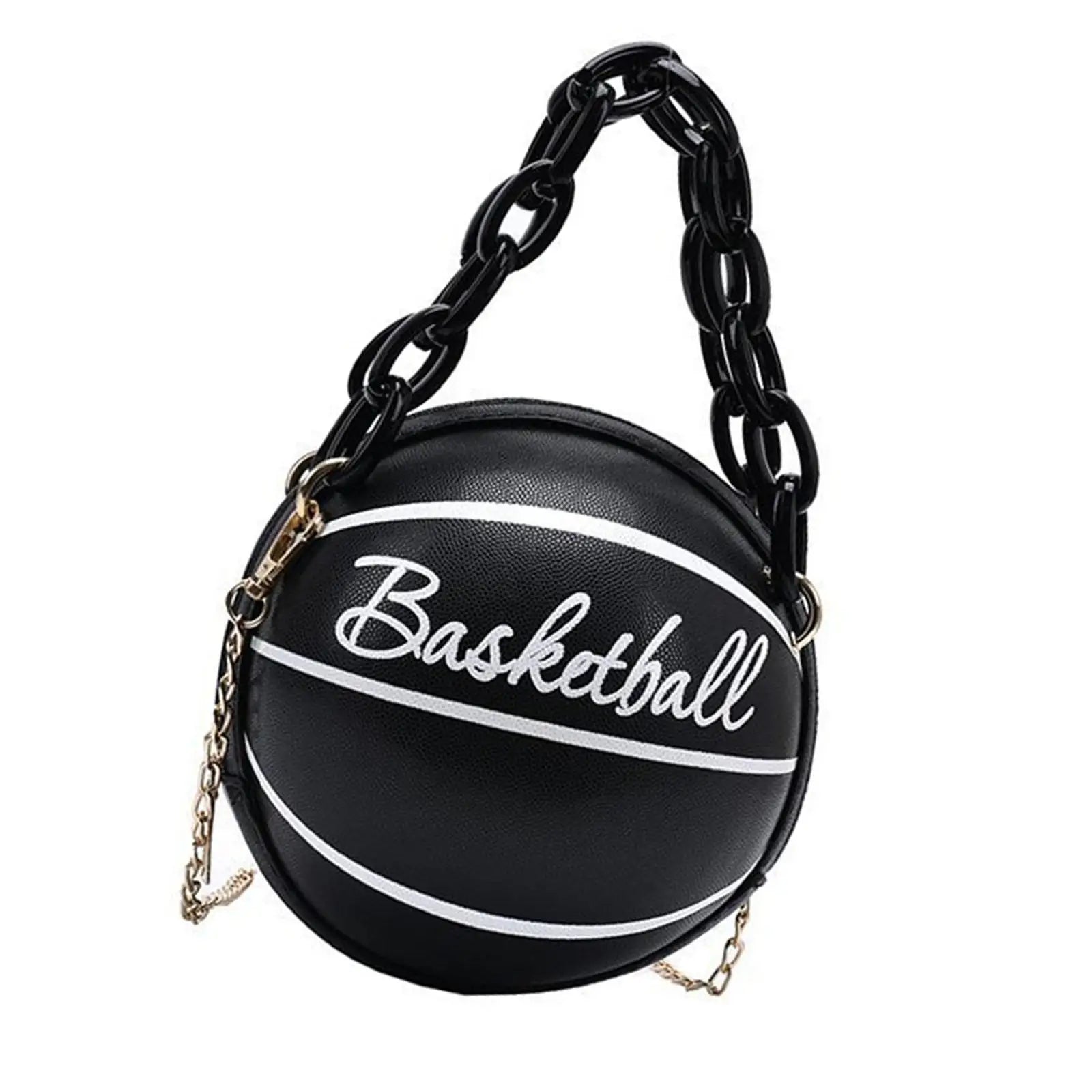 Small Basketball Shaped Shoulder Bag Leather with Chain Tote for Women