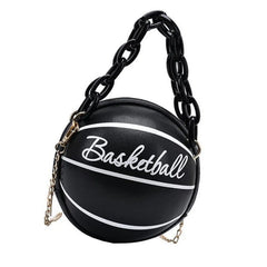 Small Basketball Shaped Shoulder Bag Leather with Chain Tote for Women