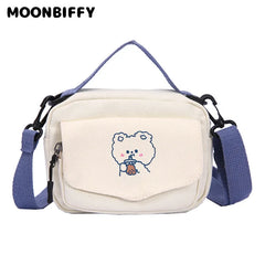Small Women Canvas Shoulder Bags Cartoon Print Mini Canvas Handbags Phone Crossb