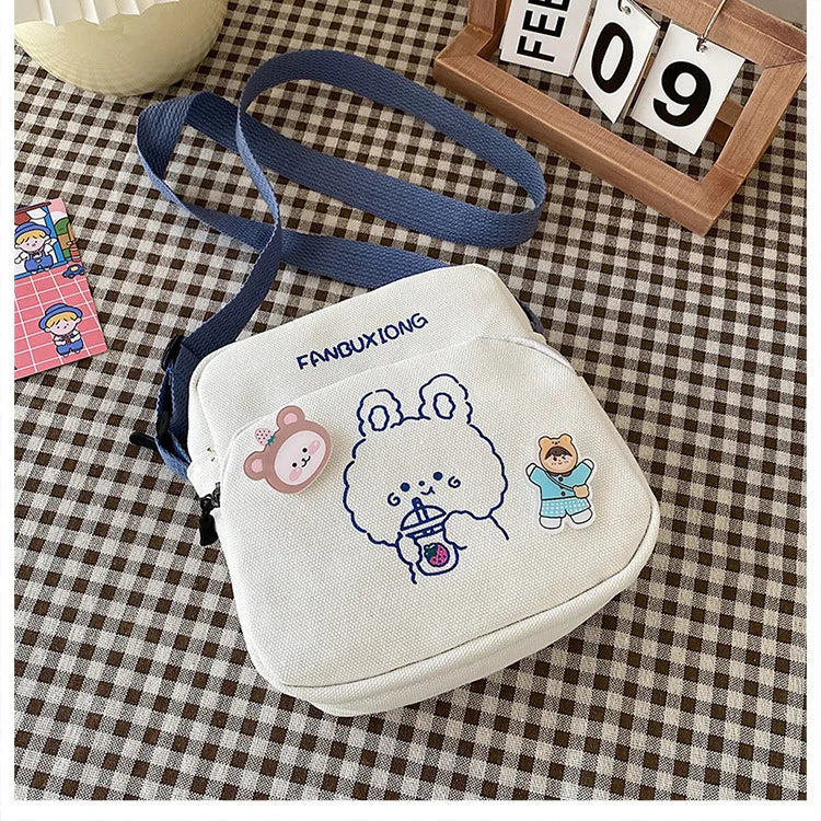 Women Canvas Shoulder Bags Cartoon Print Mini Handbags Phone Crossbody Bag