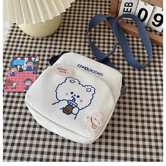 Women Canvas Shoulder Bags Cartoon Print Mini Handbags Phone Crossbody Bag