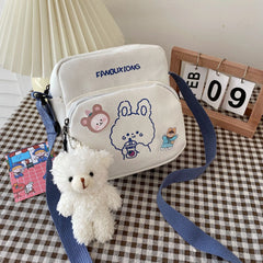 Women Canvas Shoulder Bags Cartoon Print Mini Handbags Phone Crossbody Bag