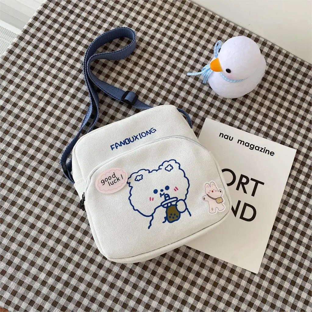 Women Canvas Shoulder Bags Cartoon Print Mini Handbags Phone Crossbody Bag