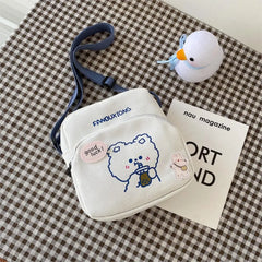 Women Canvas Shoulder Bags Cartoon Print Mini Handbags Phone Crossbody Bag
