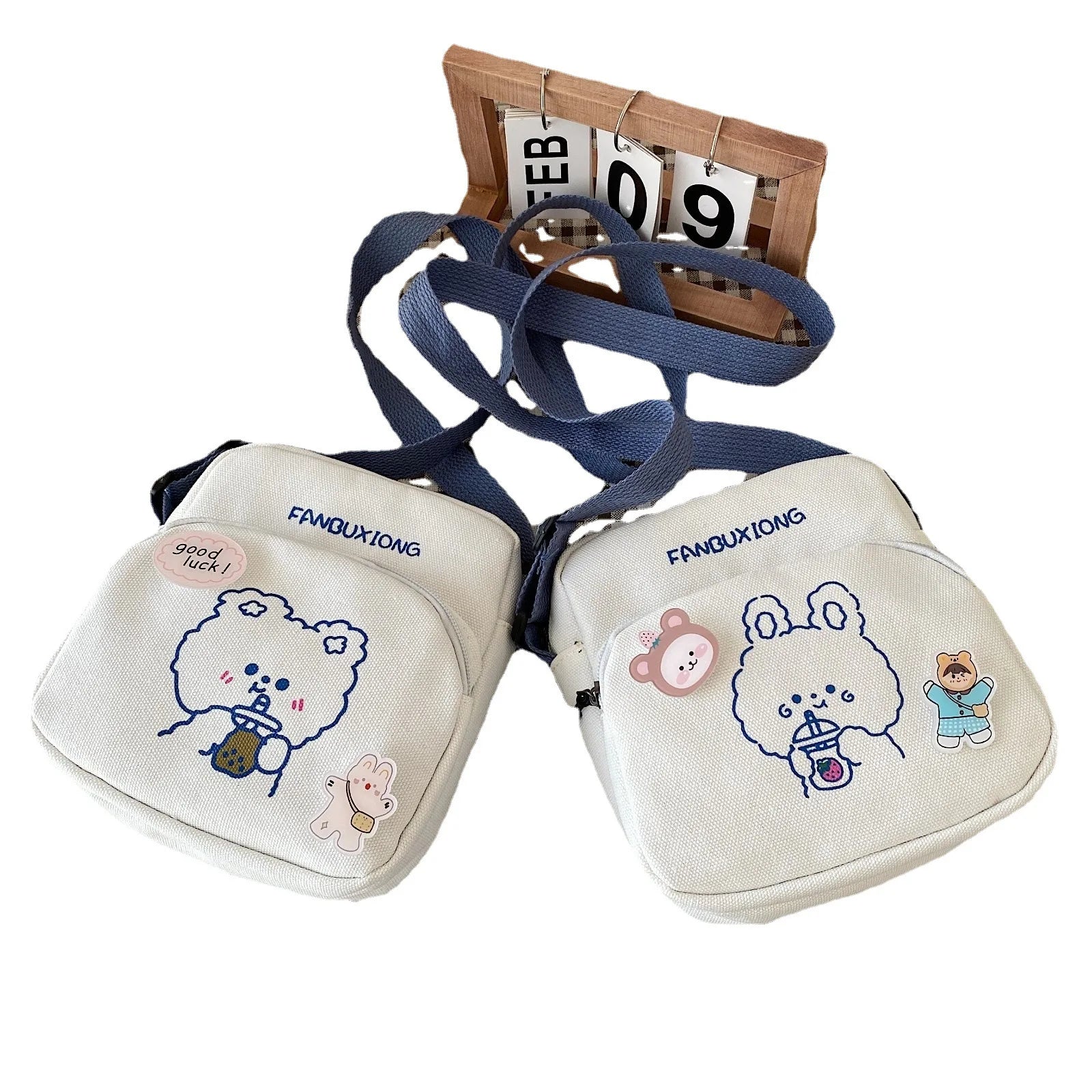 Women Canvas Shoulder Bags Cartoon Print Mini Handbags Phone Crossbody Bag