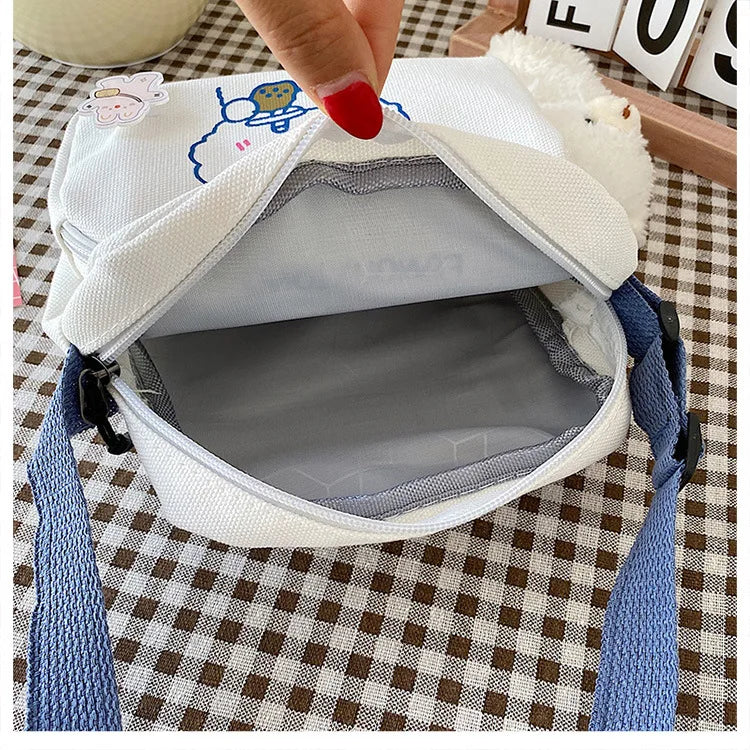 Women Canvas Shoulder Bags Cartoon Print Mini Handbags Phone Crossbody Bag