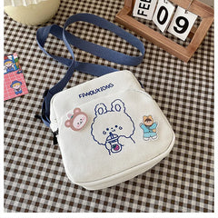 Women Canvas Shoulder Bags Cartoon Print Mini Handbags Phone Crossbody Bag