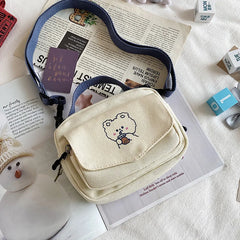 Women Canvas Shoulder Bag Cartoon Print Mini Handbag Crossbody Phone Bag