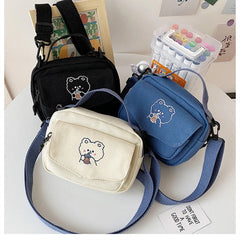 Women Canvas Shoulder Bag Cartoon Print Mini Handbag Crossbody Phone Bag