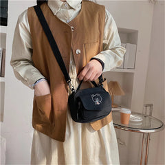 Mini Canvas Shoulder Bag Cartoon Print Crossbody Handbag for Girl