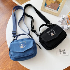 Cartoon Print Mini Canvas Shoulder Bag Girl Purse Phone Crossbody