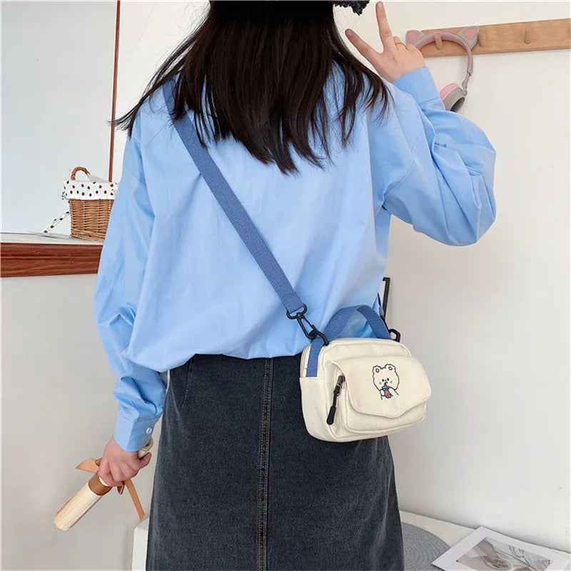 Mini Canvas Shoulder Bag Cartoon Print Crossbody Handbag for Girl